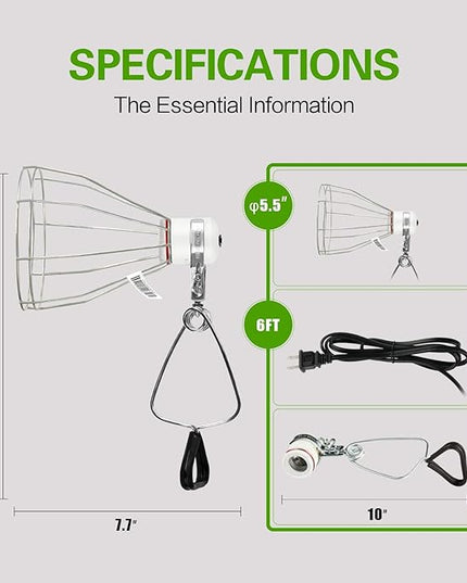 Simple Deluxe E26 Clamp Lamp Light with Steel Cage Wire Grillup, Suit for 250W Lamp (No Bulb Included) with 6 ft Cord, 1 Pack - LeafyLoom
