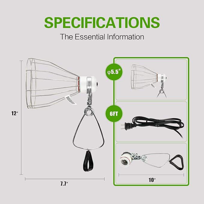 Simple Deluxe E26 Clamp Lamp Light with Steel Cage Wire Grillup, Suit for 250W Lamp (No Bulb Included) with 6 ft Cord, 1 Pack - LeafyLoom