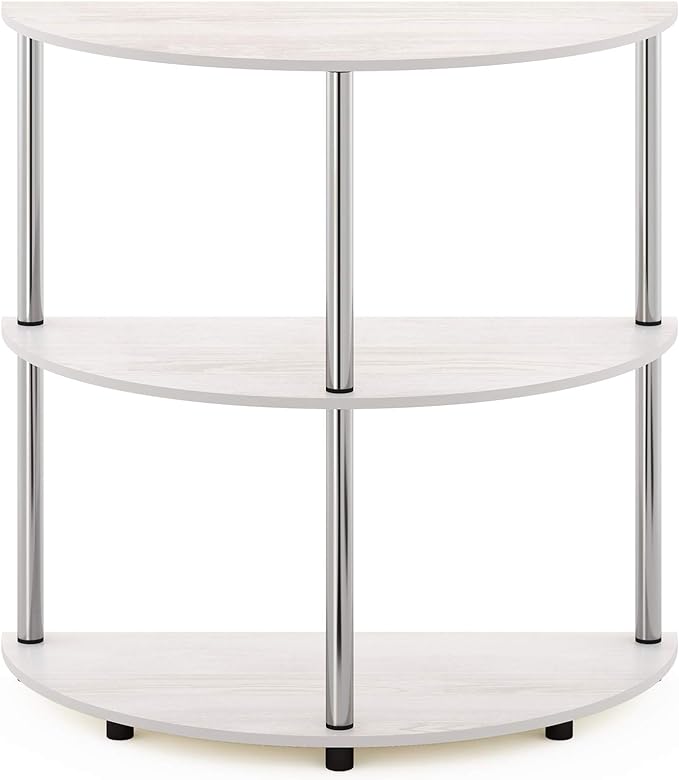 Furinno Frans Turn-N Half Round Console Table with Stainless Steel Tubes, White Oak, 15.6D x 31.1W x 30.8H in - LeafyLoom