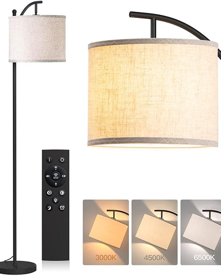 addlon Floor Lamp for Living Room with Remote, Dimmable Standing lamp with Linen lampshade for Bedroom, Office, Lamps with 9W LED Bulb Included - Black with Beige Lampshade - LeafyLoom