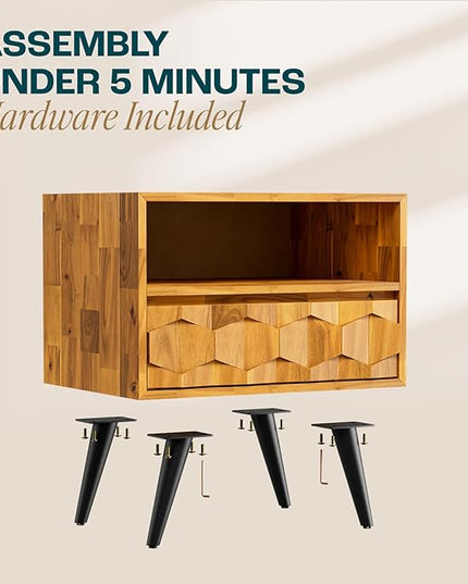 Bme Georgina 45 Inch Solid Wood TV Stand with 1 Drawer Nightstand, Under 10 Minutes Assembly Entertainment Center - LeafyLoom