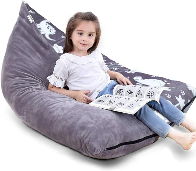 Stuffed Animal Storage Bean Bag Chair Cover | 53" Extra Large Beanbag for Kids and Adults, Plush Toys Holder and Organizer for Boys and Girls | Premium Velvet - Soft & Comfortable (Dinosaurs) - LeafyLoom