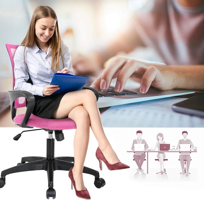 Ergonomic Office Chair Desk Chair Mesh Computer Chair with Lumbar Support Executive Rolling Swivel Adjustable Home Mid Back Task Chair for Women Adults, Pink - LeafyLoom