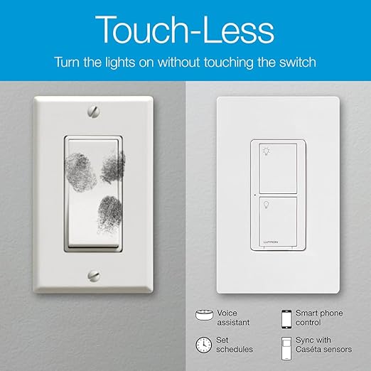 Lutron Caseta Original Smart Switch 3-Way Kit, w/ Pico Remote, Wallplate, and Wall Bracket, for LED Lights and Fans, 5 Amp, Neutral Required, P-PKG1WS-WH Lutron