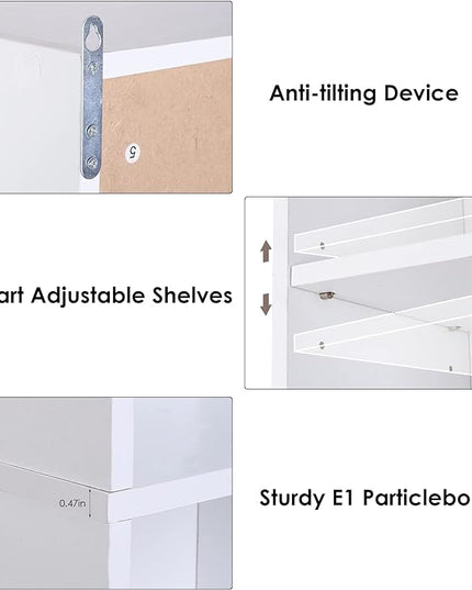 FOTOSOK 8-Tier Media Tower Rack, 11.6 X 9.3 X 70.9 Inches CD DVD Slim Storage Cabinet with Adjustable Shelves, Tall Narrow Bookcase Display Bookshelf for Home Office, white - LeafyLoom