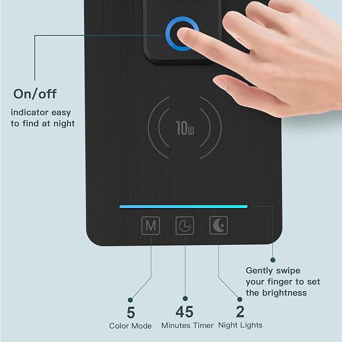 LED Desk Lamp with Wireless Charger, USB Charging Port, Sliding Dimmable Auto Timer Table Lamp with Night Light, Desk Lights with Clock for Study Reading Home Office - LeafyLoom