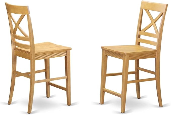 East West Furniture JAQU3-OAK-W 3 Piece Counter Height Dining Set for Small Spaces Contains a Round Wooden Table with Pedestal and 2 Kitchen Chairs, 36x36 Inch, Oak - LeafyLoom