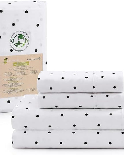 LANE LINEN king Size Bed Sheets - 4 Piece 100% Organic Cotton KingSsheets, Soft Percale Sheets, Breathable King Bedding Set, Hotel Luxury Bed Sheets Set, 15" King Sheets Deep Pocket - Polka Dot Black - LeafyLoom