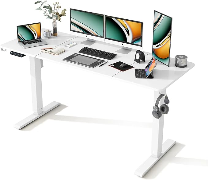 63 x 24 Inches Standing Desk Adjustable Height with Splice Board- Stand Up Desk, Electric Standing Desk, Sit to Stand Desk for Home & Office Computer Desk - LeafyLoom