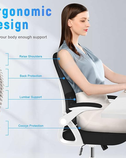 naspaluro Ergonomic Office Chair, Mid-Back Computer Chair with Adjustable Height, Flip-Up Arms and Lumbar Support, Breathable Bright White Mesh Desk Chair for Home Study Working - LeafyLoom