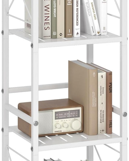 JSB 4 Tier Metal Bookshelf Bathroom Storage Standing Shelf Unit Kitchen Storage Organizer Display Rack Bookcases Shelves for Living Room, Bedroom, Office (White, 4 Tier) - LeafyLoom