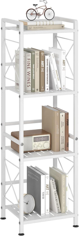 JSB 4 Tier Metal Bookshelf Bathroom Storage Standing Shelf Unit Kitchen Storage Organizer Display Rack Bookcases Shelves for Living Room, Bedroom, Office (White, 4 Tier) - LeafyLoom
