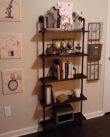 5 Tier 67inch Industrial Pipe Shelving, Shelves Shelf Rustic Tier Black in - LeafyLoom