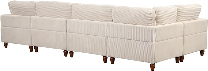 Free Combination Symmetrical Modular Sectional Sofa with Movable Ottoman,Corduroy Upholstered Convertible Sleeper Couch,6 Seater Oversized Reversible Corner Sofa&Couch for Living Room Office - LeafyLoom