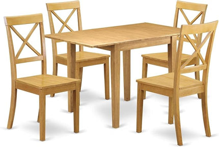East West Furniture NDBO5-OAK-W Norden 5 Piece Kitchen Set for 4 Includes a Rectangle Dining Room Table with Dropleaf and 4 Solid Wood Seat Chairs, 30x48 Inch, Oak - LeafyLoom