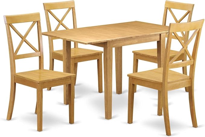 East West Furniture NDBO5-OAK-W Norden 5 Piece Kitchen Set for 4 Includes a Rectangle Dining Room Table with Dropleaf and 4 Solid Wood Seat Chairs, 30x48 Inch, Oak - LeafyLoom