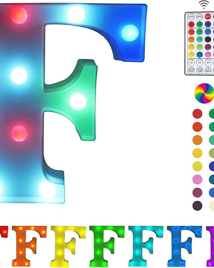 Letter LED Lights, 16 Colors Changing LED Marquee Letter Lights, Dimmable Night Lights for Wedding, Birthday, Holiday, Party, Bar, Christmas Decoration,Dorm Room Decor-Multicolor F - LeafyLoom