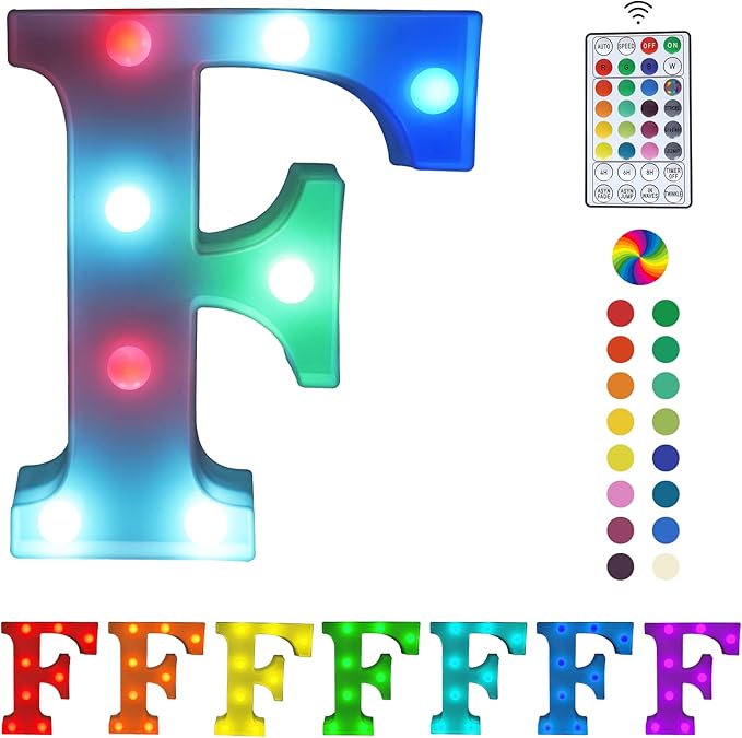 Letter LED Lights, 16 Colors Changing LED Marquee Letter Lights, Dimmable Night Lights for Wedding, Birthday, Holiday, Party, Bar, Christmas Decoration,Dorm Room Decor-Multicolor F - LeafyLoom