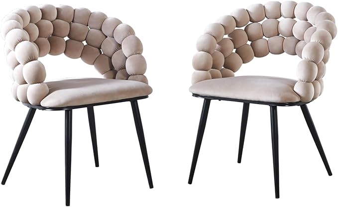 White Woven Velvet Barrel Accent Chairs with Black Metal Legs, Upholstered Armchair for Dining Room Vanity Living Room - LeafyLoom