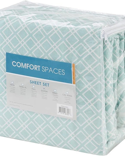 Comfort Spaces Cotton Flannel Breathable Warm Deep Pocket Sheets with Pillow Case Bedding, Full, Aqua Geo 4 Piece - LeafyLoom