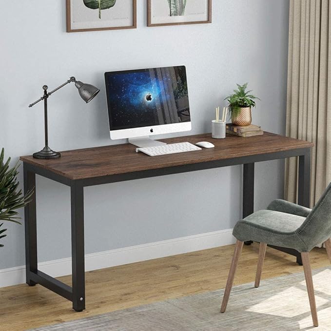 Tribesigns Computer Desk, 63 inch Large Office Desk Computer Table Study Writing Desk Workstation for Home Office, Rustic Brown - LeafyLoom
