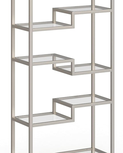 Johann 68'' Tall, Rectangular 8 shelves Bookcase in Satin Nickel - LeafyLoom