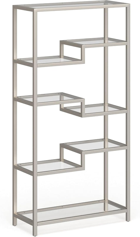 Johann 68'' Tall, Rectangular 8 shelves Bookcase in Satin Nickel - LeafyLoom