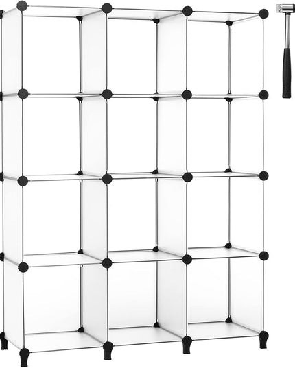 ANWBROAD Cube Storage Organizer 12-cube DIY Modular Closet Organizer Plastic Bookshelf Bookcase Storage Shelves Units Rubber Hammer for Bedroom Office Living Room ULCS012T - LeafyLoom