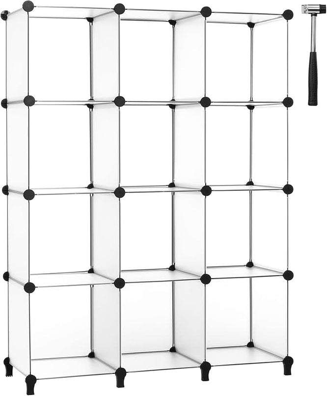 ANWBROAD Cube Storage Organizer 12-cube DIY Modular Closet Organizer Plastic Bookshelf Bookcase Storage Shelves Units Rubber Hammer for Bedroom Office Living Room ULCS012T - LeafyLoom