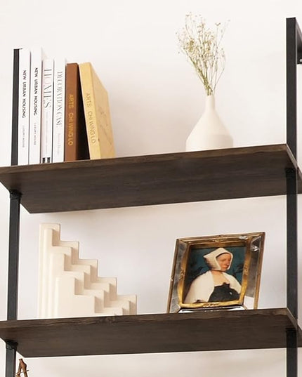 aboxoo Ladder Shelf Open Bookshelf 5-tier Wood Wall-mounted Bookcase Storage Rack Open back Industrial Modern Plant Flower Stand Utility Organizer Bookcase Metal Frame Furniture Office Kitchen Bedroom - LeafyLoom