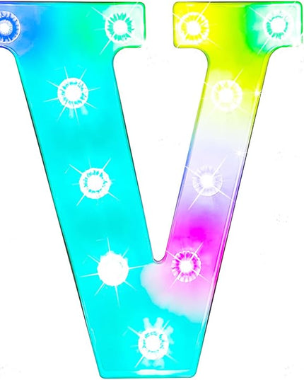 Light Up Letters Letter Lights - Colorful LED Letters Lights Alphabet for Romantic Valentines Day Night Lights Wedding Birthday Party Home Bar Decor- (Colorful V) - LeafyLoom
