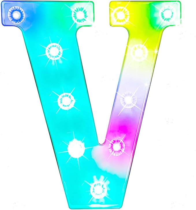 Light Up Letters Letter Lights - Colorful LED Letters Lights Alphabet for Romantic Valentines Day Night Lights Wedding Birthday Party Home Bar Decor- (Colorful V) - LeafyLoom