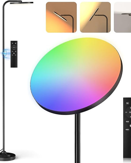 RGB Floor Lamp, 36W Bright LED Standing Lamp, Stepless Dimming Color Changing Torchiere Floor Lamps with Remote, 350°Rotating Modern Tall Floor Lamp for Living Room, Gaming Room - LeafyLoom
