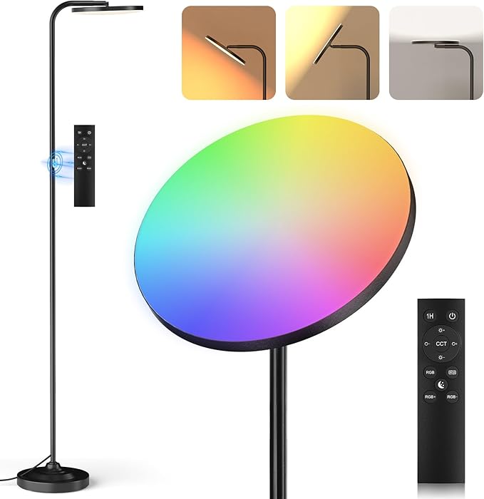 RGB Floor Lamp, 36W Bright LED Standing Lamp, Stepless Dimming Color Changing Torchiere Floor Lamps with Remote, 350°Rotating Modern Tall Floor Lamp for Living Room, Gaming Room - LeafyLoom