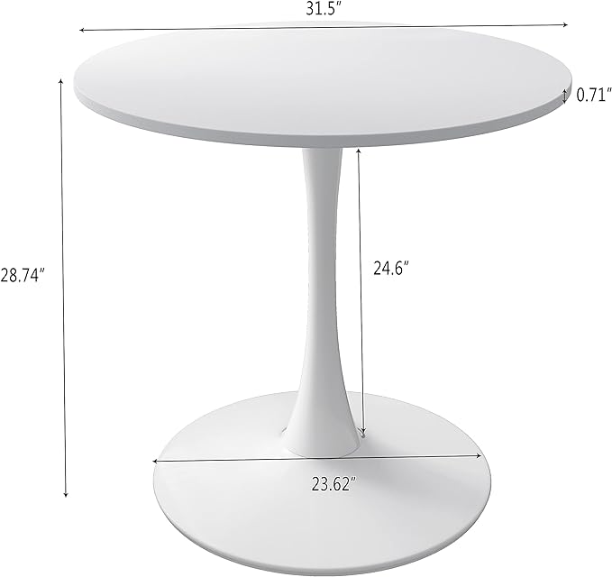 NicBex Dining Table Contemporary Kitchen Table Farmhouse Rustic 32" Round Dining Table with Round MDF Table Top, Metal Base Dining Table, End Table Leisure Coffee Table, White - LeafyLoom