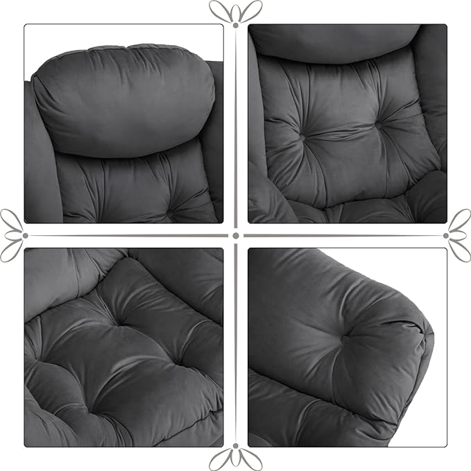 HollyHOME Modern Fabric Large Lazy Chair, Accent Oversized Comfy Reading Chair, Thick Padded Cozy Lounge Chair with Armrest, Steel Frame Leisure Sofa Chair for Living Room, Bedroom, Dorm, Smoky Grey - LeafyLoom