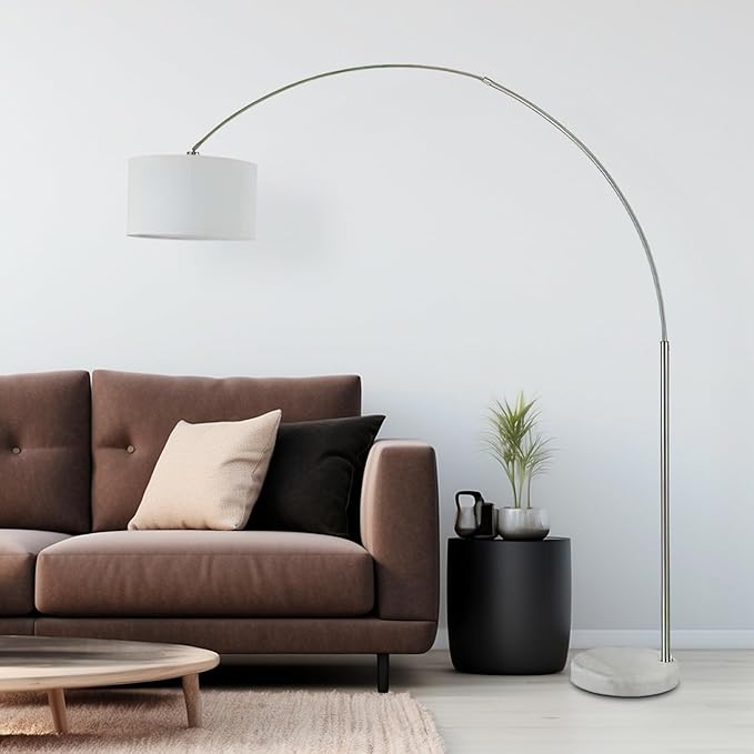Contemporary 81" Tall Long Reach Adjustable Arc LED Floor Lamp with Remote Control - Stylish Corner Light Arching Lamp Marble Base - Best Modern Lighting for Living Room, Bedroom, and Home Decor - LeafyLoom