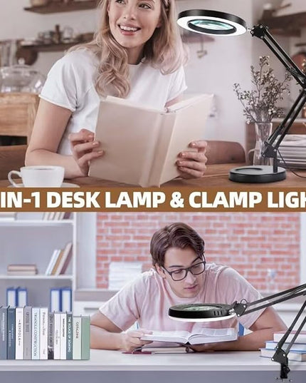 Magnifying Glass with Light and Stand - Lighted Magnifying Glass Magnifying Lamp 5 Color Modes Stepless Dimmable 2-in-1 Hands Free Magnifier with Light Magnifying Glass for Close Work Reading Repair - LeafyLoom