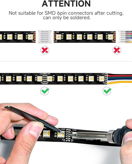 BTF-LIGHTING RGBCCT 5 Colors in 1 LED Tape Lights 5050SMD RGBWW RGB+Dimmable Color Temperature 2700K-6500K 16.4ft 96LED/m 480LED IP65 DC24V Black PCB for Home Decoration(No Adapter or Controller) BTF-LIGHTING