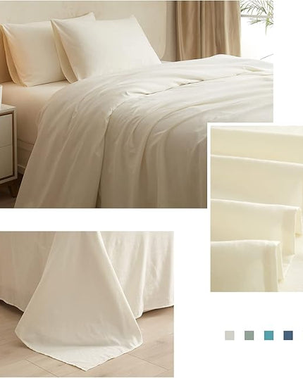 Cream White Queen Sheets Set 4 Piece Cooling Bedding Sheets Set - Breathable Bedding Sheets & Pillowcases Set - Easy Fit Deep Pockets 16 Inch,Queen Size Bed Sheets Cream - LeafyLoom