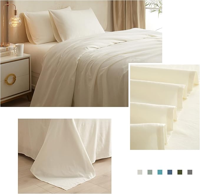 Cream White Queen Sheets Set 4 Piece Cooling Bedding Sheets Set - Breathable Bedding Sheets & Pillowcases Set - Easy Fit Deep Pockets 16 Inch,Queen Size Bed Sheets Cream - LeafyLoom