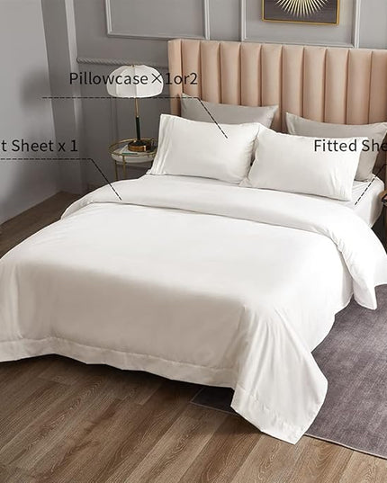Bed Sheet Set - Brushed Microfiber Bedding - Bedding Sheets & Pillowcases - Deep Pockets - Easy Fit - Breathable & Cooling Sheets - 4 Piece Full White Sheets - LeafyLoom