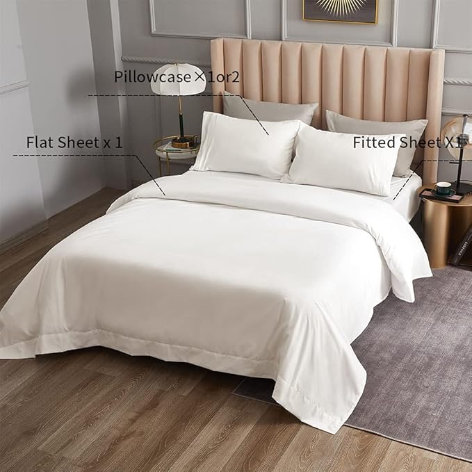 Bed Sheet Set - Brushed Microfiber Bedding - Bedding Sheets & Pillowcases - Deep Pockets - Easy Fit - Breathable & Cooling Sheets - 4 Piece Full White Sheets - LeafyLoom