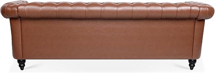 3-Seaters Living Room Clasic Chesterfield Sofa Couch Button Tufted PU Leather Upholstered Sofa&Couch with Luxury Roller Armrest Soild Wood Legs Movable Cushions & Nailhead Decor - LeafyLoom
