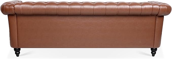 3-Seaters Living Room Clasic Chesterfield Sofa Couch Button Tufted PU Leather Upholstered Sofa&Couch with Luxury Roller Armrest Soild Wood Legs Movable Cushions & Nailhead Decor - LeafyLoom