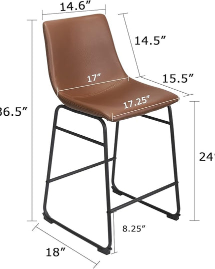 Bar Stools Set of 2, 26 Inches Bar Stool with Back, Carbon Fiber Bar Chair with Metal Legs (Brown) - LeafyLoom