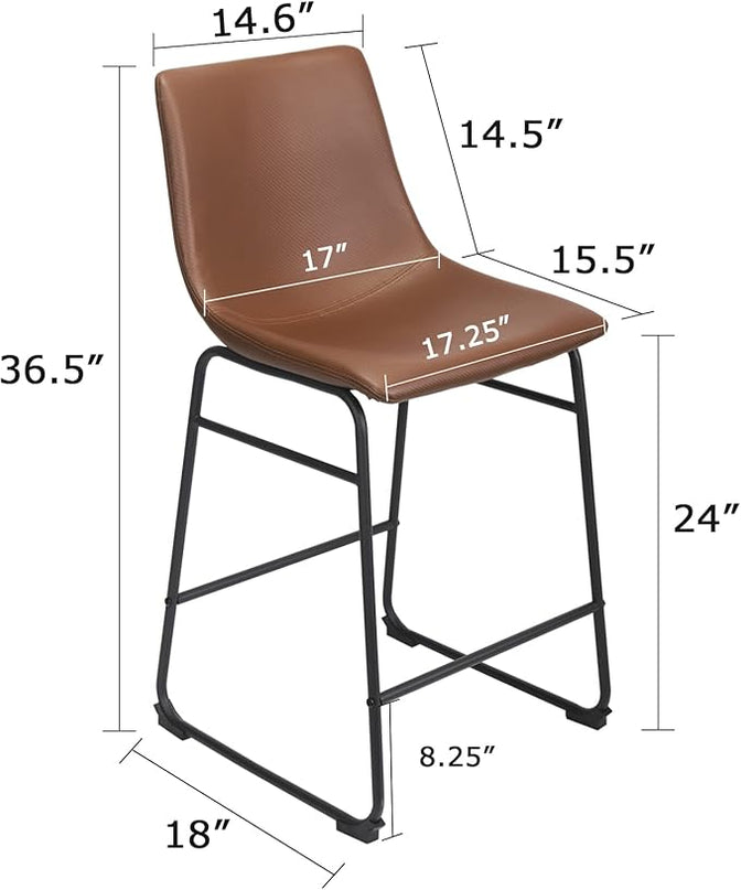 Bar Stools Set of 2, 26 Inches Bar Stool with Back, Carbon Fiber Bar Chair with Metal Legs (Brown) - LeafyLoom