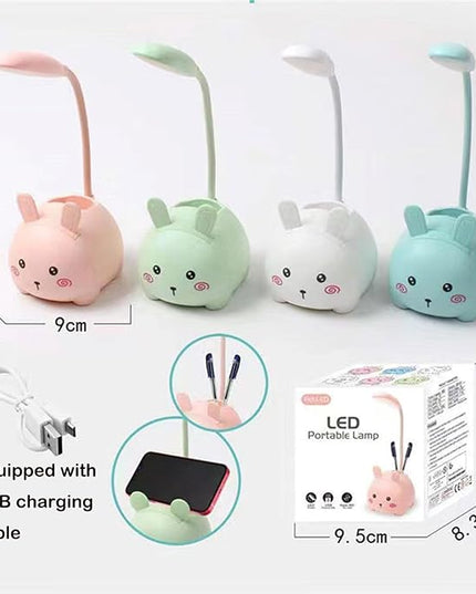 Cute LED Desk Lamp, LED Eye Protection Desk Lamp, Mini Rabbit Lamp, Portable LED Table Light, Foldable Kids Night Light for Bedroom, Living Room, Studing Room (White) - LeafyLoom