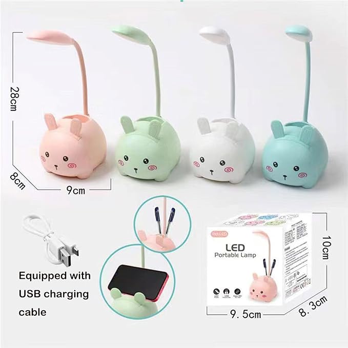 Cute LED Desk Lamp, LED Eye Protection Desk Lamp, Mini Rabbit Lamp, Portable LED Table Light, Foldable Kids Night Light for Bedroom, Living Room, Studing Room (White) - LeafyLoom