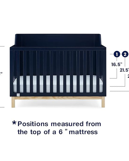 babyGap by Delta Children Oxford 6-in-1 Convertible Crib TrueSleep 2-Stage Deluxe Crib and Toddler Mattress (Bundle), Navy/Natural - LeafyLoom
